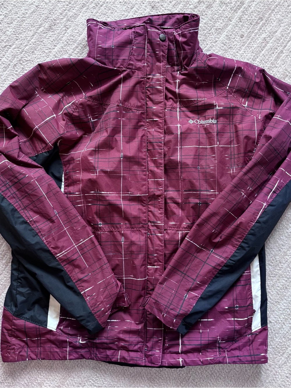 Columbia Burgundy Plaid Shell Jacket with Black Panels SHELL ONLY